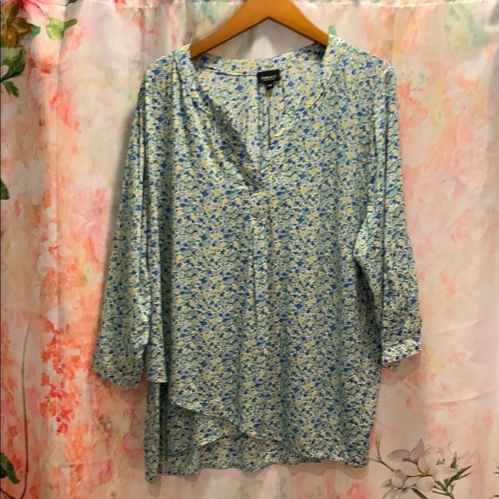 Jones&Co Blue Asymmetrical Blouse with Mandarin Collar